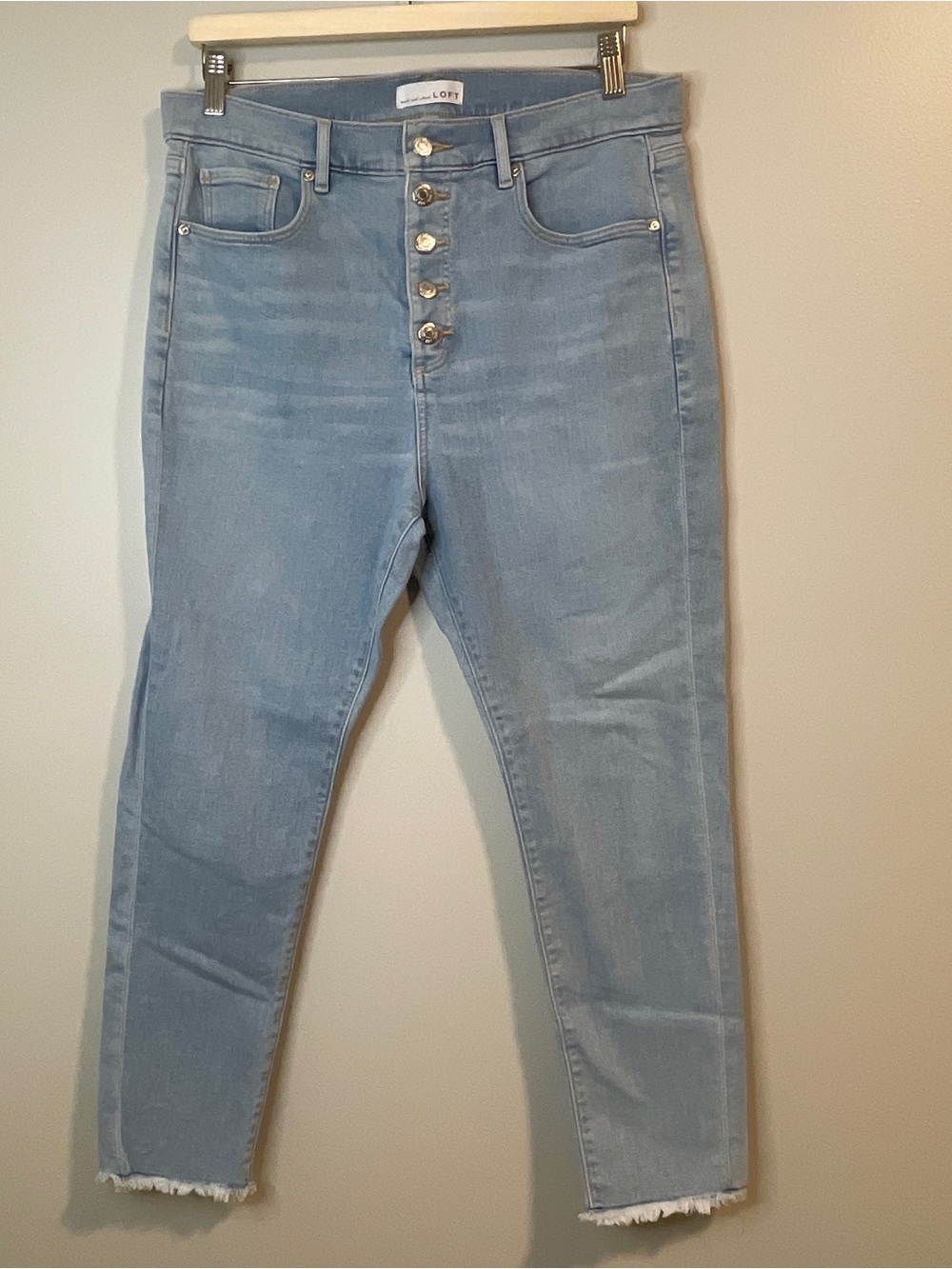 LOFT Light Wash High-Rise Button-Fly Raw Hem Jeans